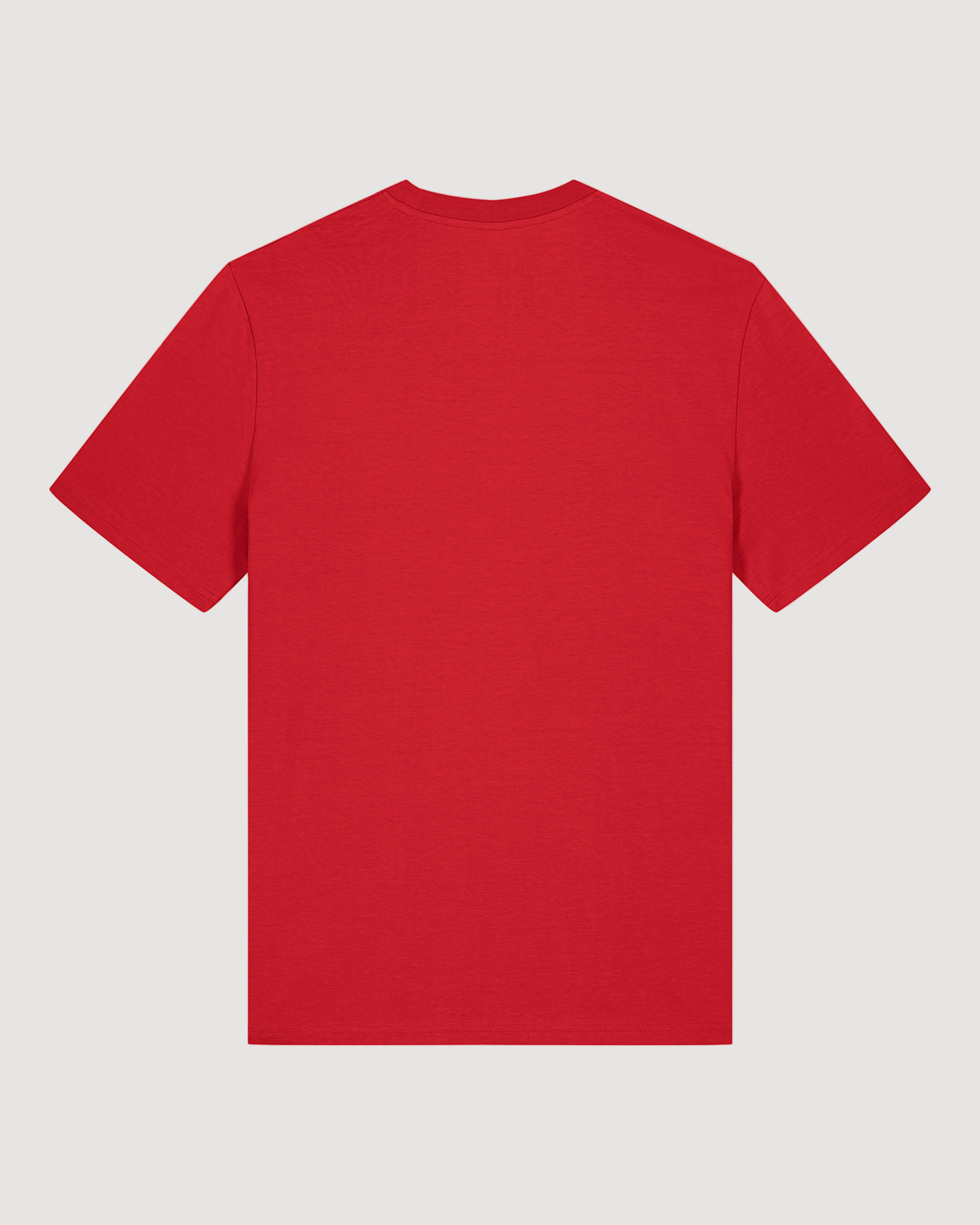 Rückansicht eines schlichten, roten T-Shirts ohne Print oder Detail – einfarbig und minimalistisch.