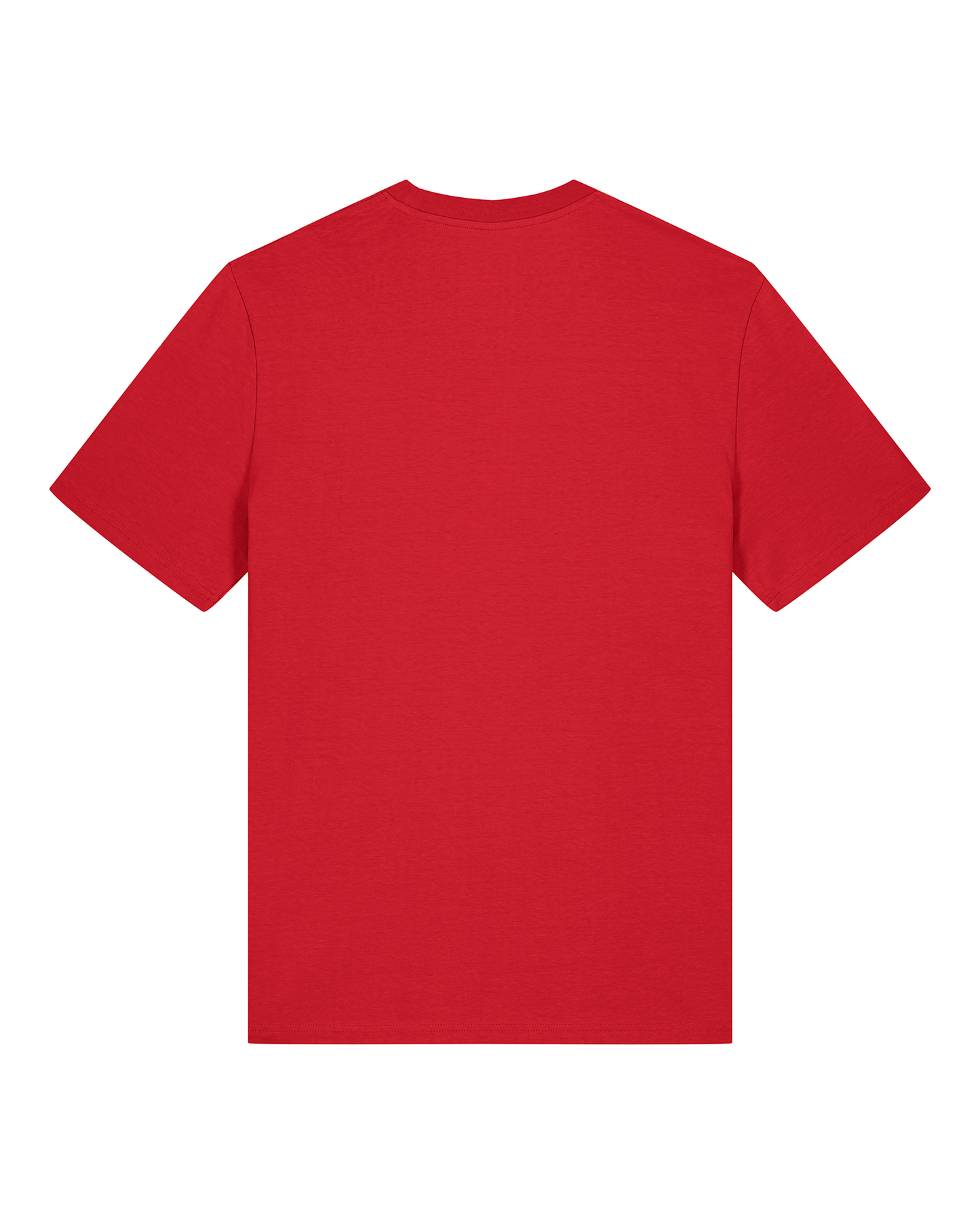 Rückansicht eines schlichten, roten T-Shirts ohne Print oder Detail – einfarbig und minimalistisch.