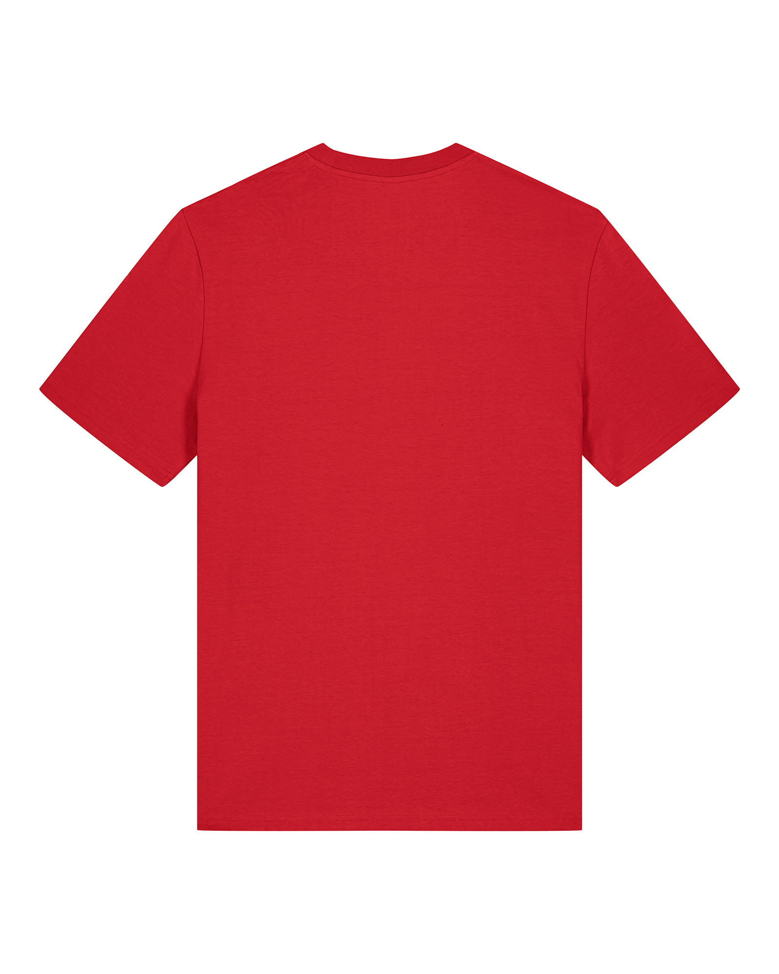 Rückansicht eines schlichten, roten T-Shirts ohne Print oder Detail – einfarbig und minimalistisch.